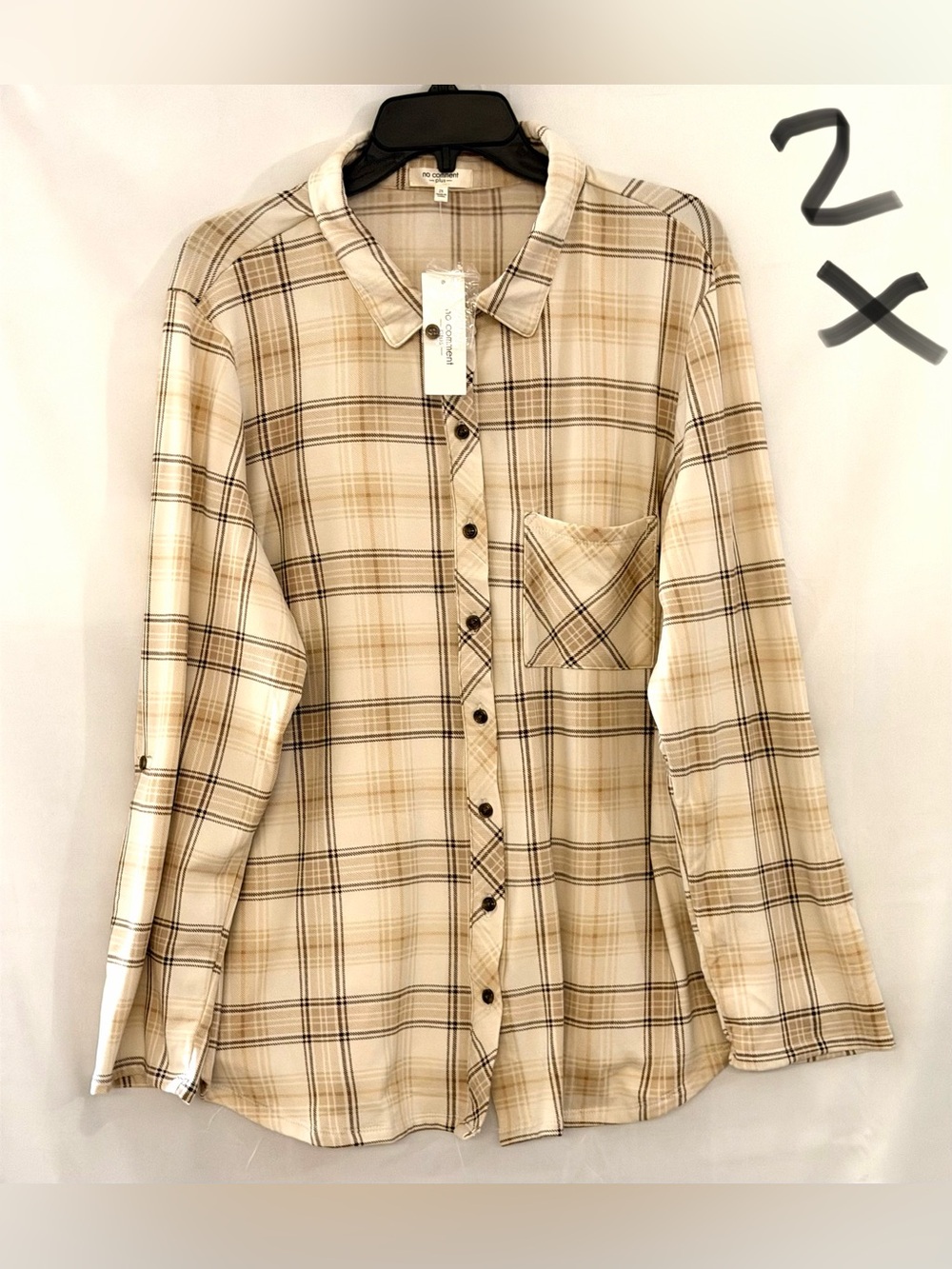 Women's Cream Plaid Button-Down Shirt with Pocket